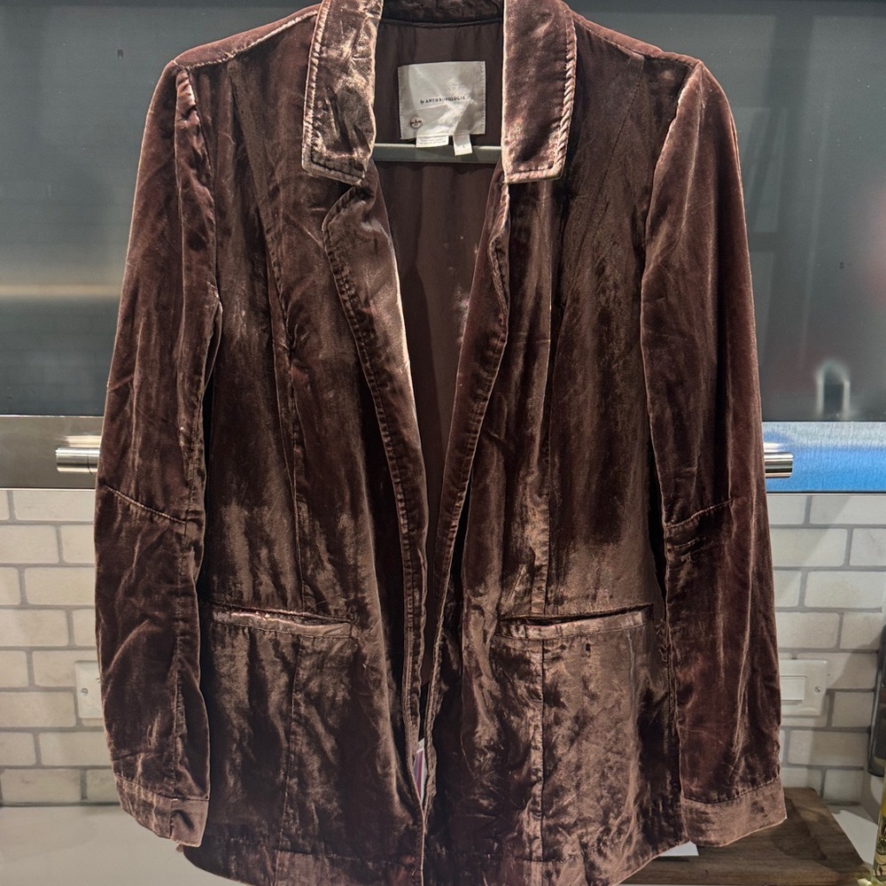 Anthropologie Velvet Open Front Blazer in Chocolate Brown size s - Picture 2 of 7